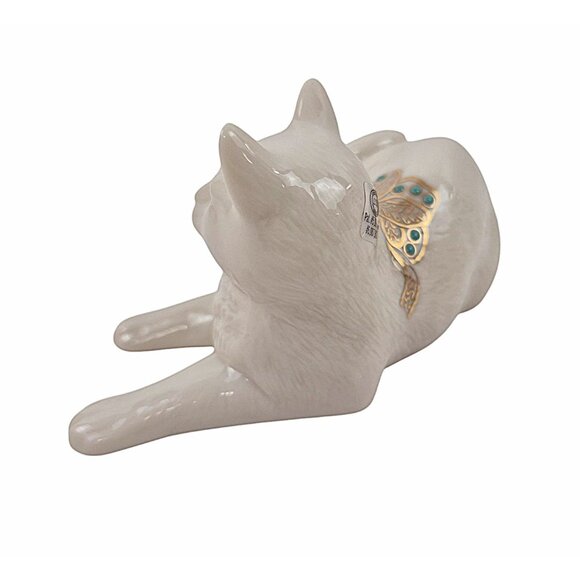 Lenox China Jewels Cat Figurine Issued 1992 USA Porcelain Gold Accents Turquoise - Picture 5 of 10